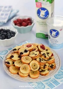 mini pancake bites with yogurt great for baby led weaning