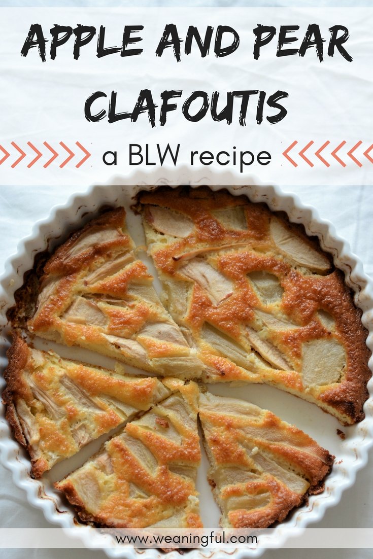 This clafoutis recipe makes a perfect finger food for 6 months+ babies who are just starting solids or doing baby led weaning (BLW) for a while. It's great finger food for 6 months, 8 months, 1 year olds and great for toddler meals and lunch boxes!