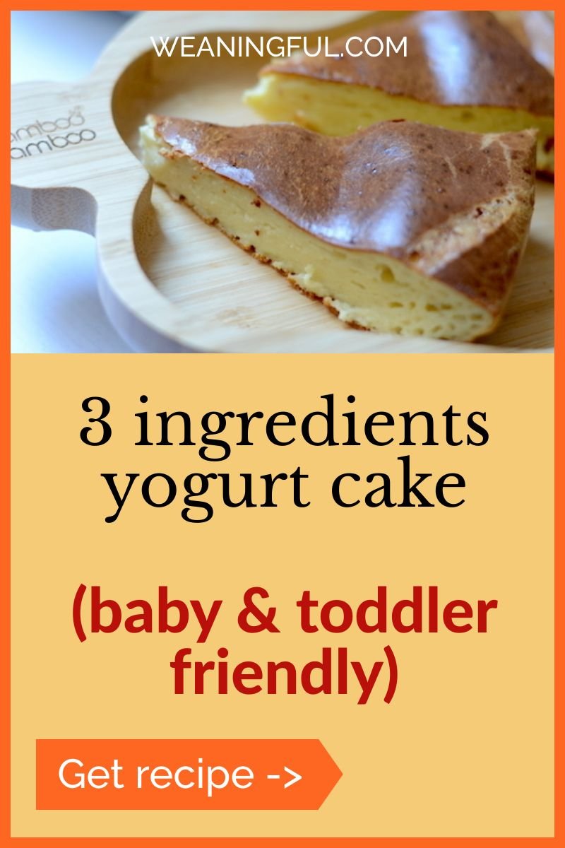This 3 ingredients yogurt cake is easy, quick and nutritious for babies, toddlers and beyond. Makes great first food when introducing solids or a quick breakfast idea for lazy mornings.