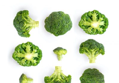 broccoli florets on white background