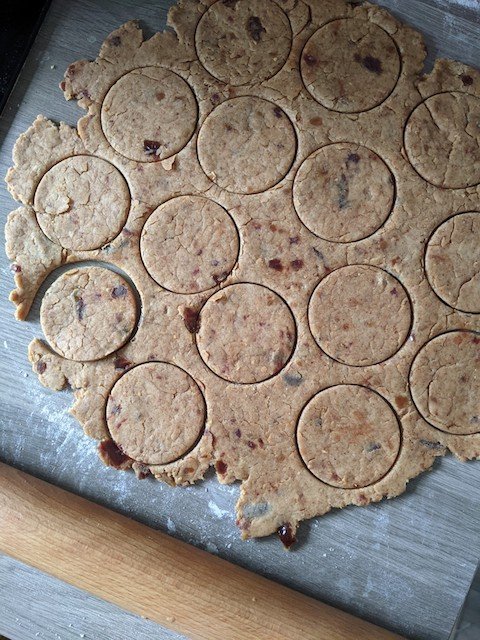 cutting the shapes for the winter biscuits
