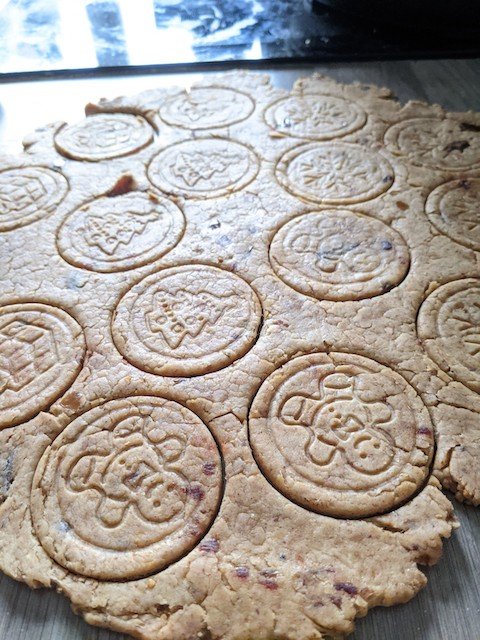 stamping the biscuits